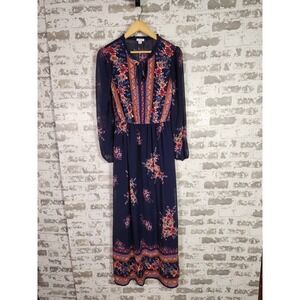Boho Floral Maxi Dress Size Small Blue Peasant CottageCore Party Formal